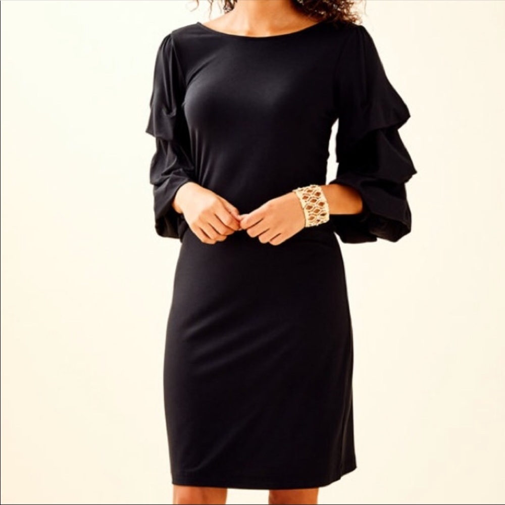 Lilly Pulitzer Black Leonie Ruffle-Sleeve Midi Dress